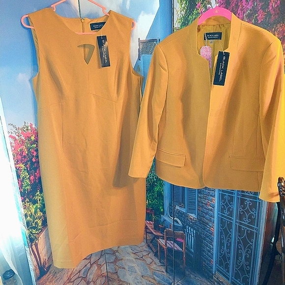 Black Label Evan Picone 2pc Dress Suit Mustard Yellow - Picture 1 of 12